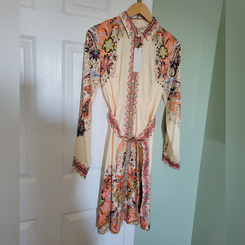 Souk + Sepia Button Belted Boho Western Dresss NWT Paisley Print Designer - Picture 11 of 11